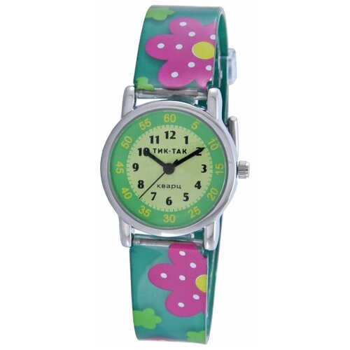 Наручные стрелочные часы (Тик-Так Н101-1 зелёные цветы)