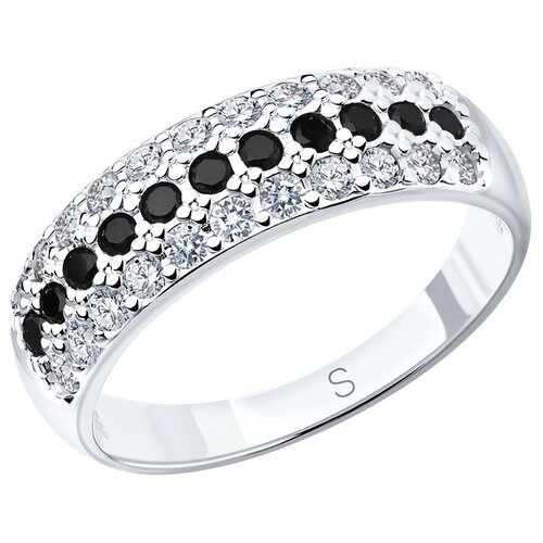 Кольцо SOKOLOV, серебро, 925 проба, родирование, фианит, размер 17.5, белый кольцо серебряное райская россыпь