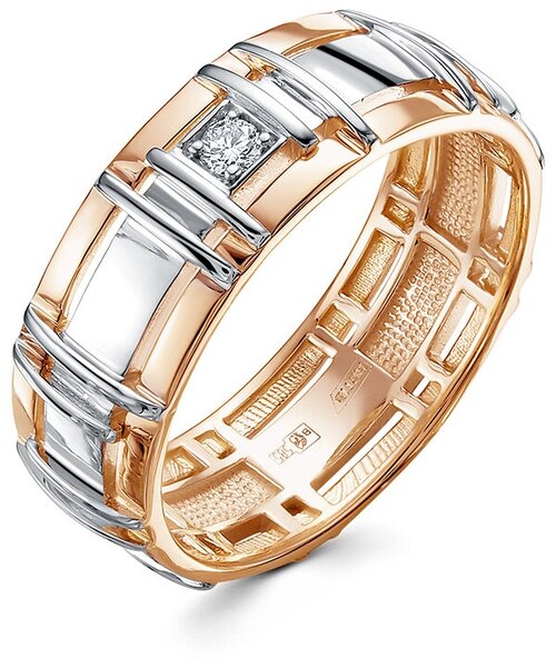 Кольцо обручальное Vesna jewelry, комбинированное золото, 585 проба, родирование, бриллиант, размер 19.5, бесцветный