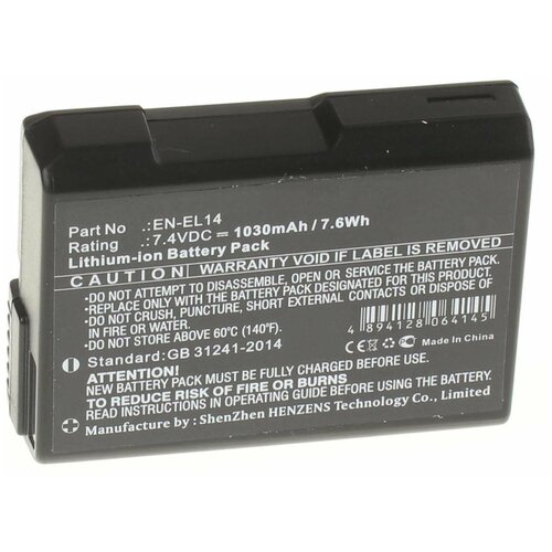 Аккумулятор iBatt iB-U1-F193 1030mAh для Nikon D3100, D5100, D3200, D5300, D5200, D3300, D5500, Coolpix P7100, Coolpix P7000, Coolpix P7800, Coolpix P7700, Df, en el14 en el14a en el14 el14a battery led dual charger with type c port for nikon d3100 d3200 d3300 d5100 d5200 d5300 p7000
