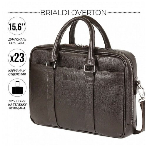 фото Мужская кожаная деловая сумка brialdi overton br44556xs relief brown