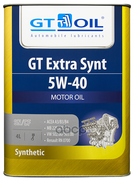 GT OIL Масло Мотор. Gt Extra Synt, Sae 5w-40, Api Sn/Cf, 4 Л