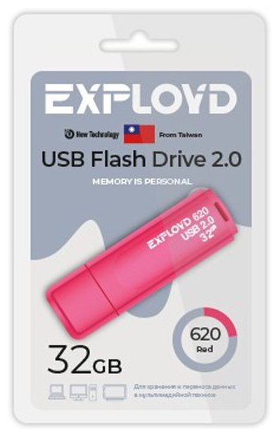 Флеш-накопитель USB 2.0, 32GB Exployd 620, красный (EX-32GB-620-Red)