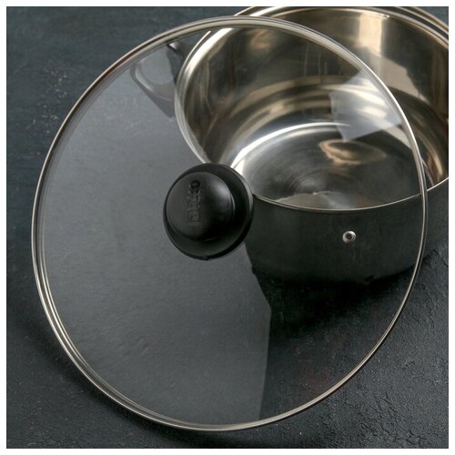 фото Крышка для сковороды и кастрюли стеклянная jarko, d=32 см, с пластиковой ручкой mikimarket