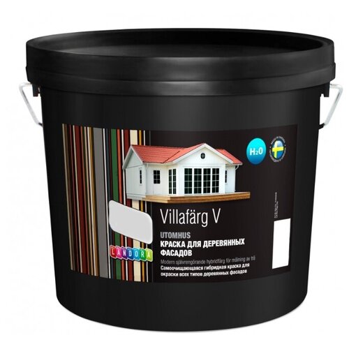 Краска акриловая Landora VillaFarg V полуглянцевая белый 9 л краска для деревянных фасадов гибридная landora villafarg v полуглянцевая база a 9 л