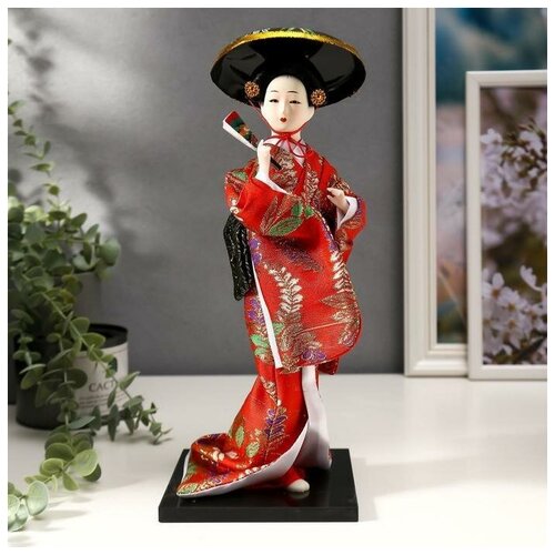 Кукла коллекционная Китаянка с веером в шляпе 30х12,5х12,5 см