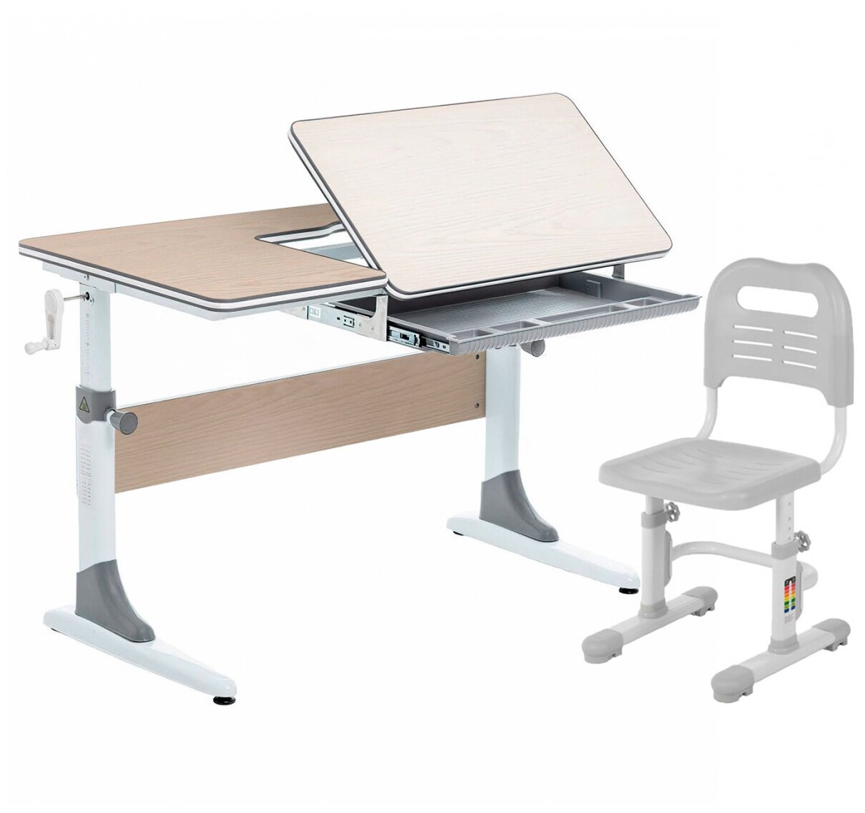 Комплект парта Anatomica Study-100 со стулом Anatomica Lux-01 клен/серый с серым стулом
