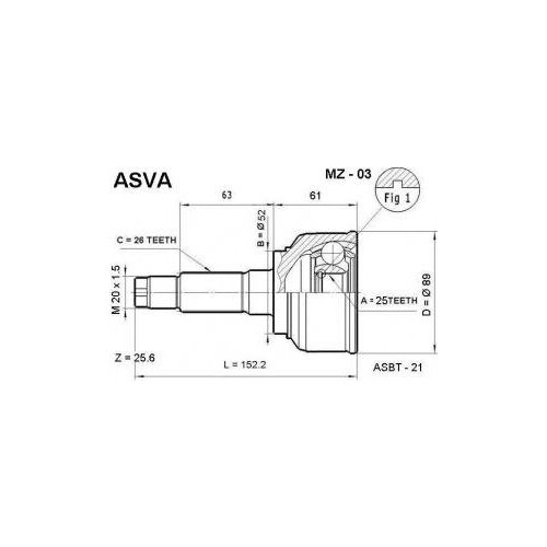 Шрус наружный 25x52x26 Asva MZ03 Mazda: G00225600 G02225500A G02225600A G00225500A G00225500B G00225600A G00225600B