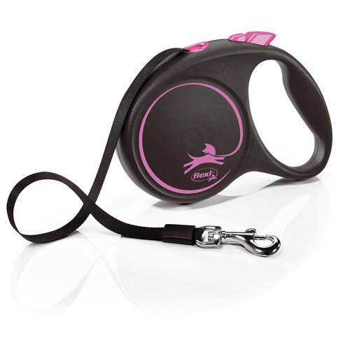 Поводок-рулетка для собак Flexi Black Design L ленточный 5 м 50 мм черный/розовый