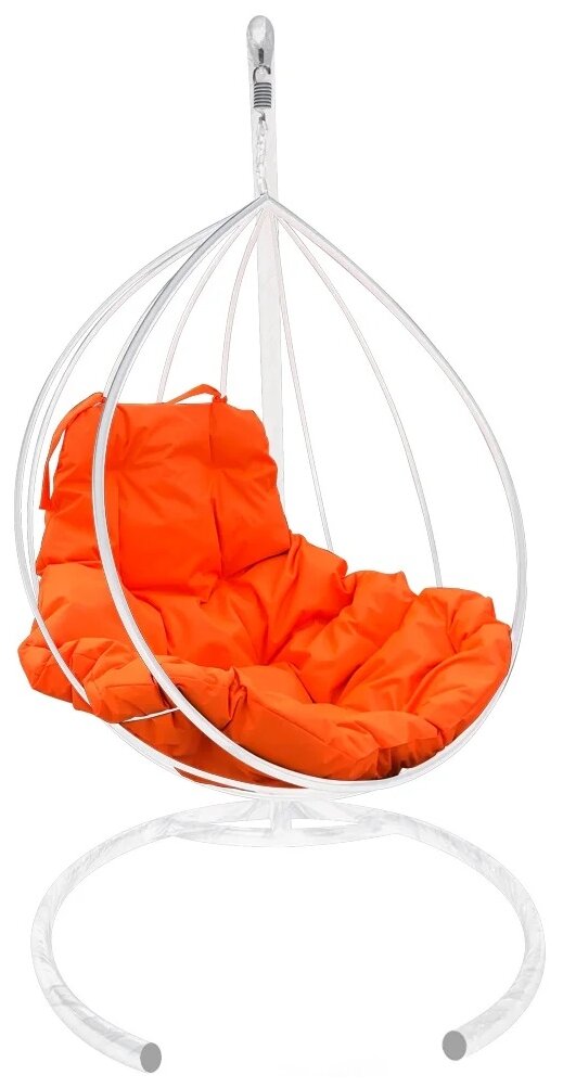 Подвесное кресло m-group капля без ротанга белое, оранжевая подушка - фотография № 1