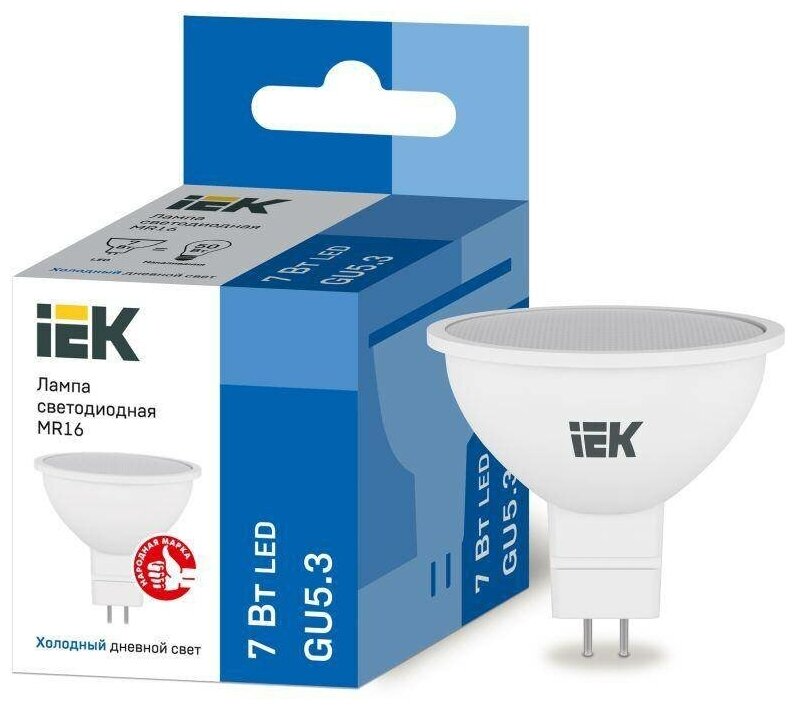 IEK Лампа светодиодная ECO MR16 софит 7Вт 230В 6500К GU5.3 IEK LLE-MR16-7-230-65-GU5