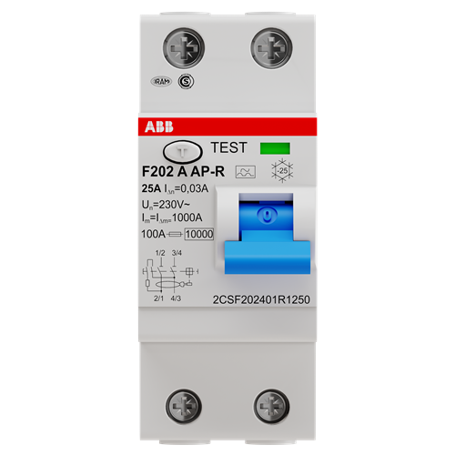 УЗО ABB 30мА тип A F202 AP-R, 25 А, 2 полюса abb f202 a 25 0 3 узо 2 x полюсное 25а 300мa тип а 6ка 2csf202101r3250