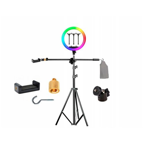 Напольная стойка штатив JBH-G116 с кольцевой RGB лампой 36 см крючком для противовеса и 3 держателями телефона для горизонтальной съемки 565900₽
