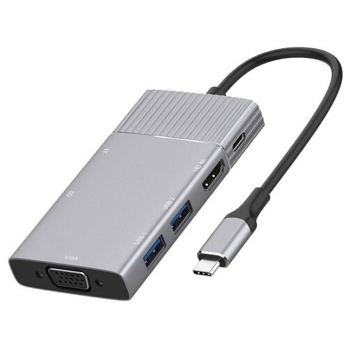 Fixtor / Док станция с Type-C на HDMI/VGA/USB 3.0x2/SD/TF/Audio/PD 7в1 серая OT-95113