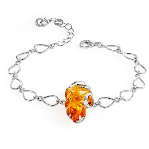 Amberholl Изящный браслет-цепочка с натуральным янтарем медового цвета «Риальто»