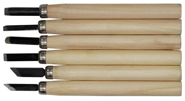 фото Набор резцов по дереву, деревянная рукоятка, 6 шт