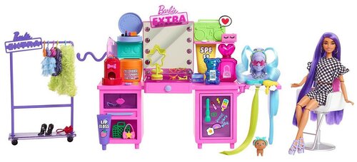 Набор игровой Barbie Экстра Туалетный столик с куклой и аксессуарами GYJ70 розовый