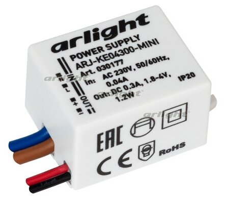 Блок питания ARJ-KE04300-MINI (1.2W, 300mA) (Arlight, IP20 Пластик, 5 лет)