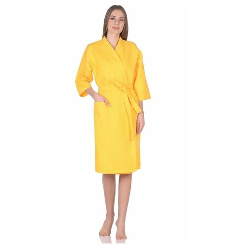 фото Халат вафельный bio-textiles "кимоно" для дома и бани, размер 44-46 желтый