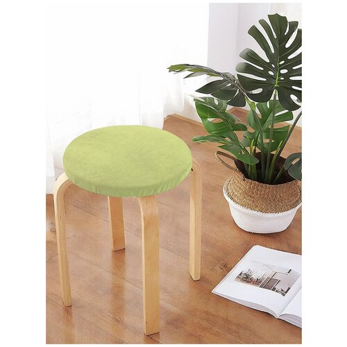Круглая подушка на стул DeNASTIA 31,5см бархатная, цвет светло-зелёный