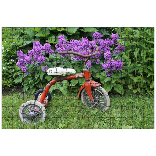 фото Магнитный пазл 27x18см."трехколесный велосипед, юпитер, ретро" на холодильник lotsprints