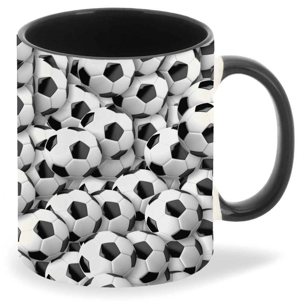 Кружка черная CoolPodarok Футбол Футбольные мячи Текстура