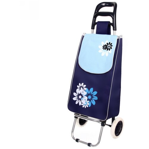 Тележка хозяйственная с сумкой (95*33*30см, колеса 16см, до 30 кг.) цветы синяя