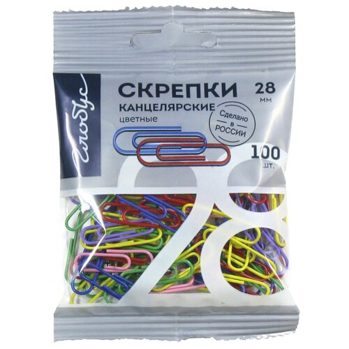 Globus Скрепки (С28-100ППл) 28 мм (100 шт.) разноцветный 100 шт.