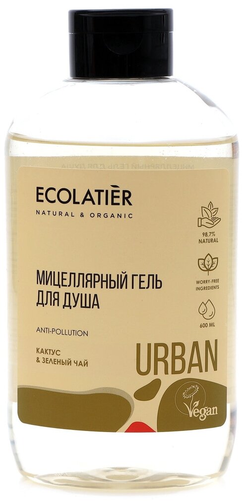 Мицеллярный гель для душа Ecolatier Кактус и зелёный чай, 600 мл, 650 г