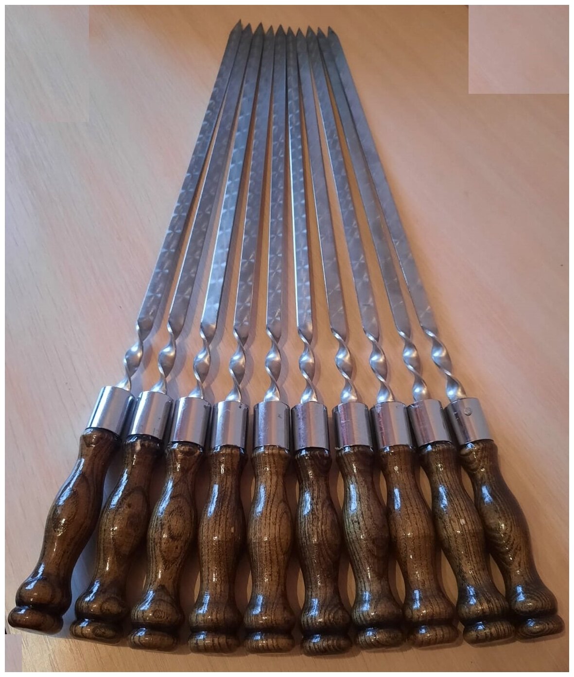 Набор шампуров из нержавеющей стали AASPRO 450 мм (рабочая часть) с деревянной ручкой, 10 шт. - фотография № 3