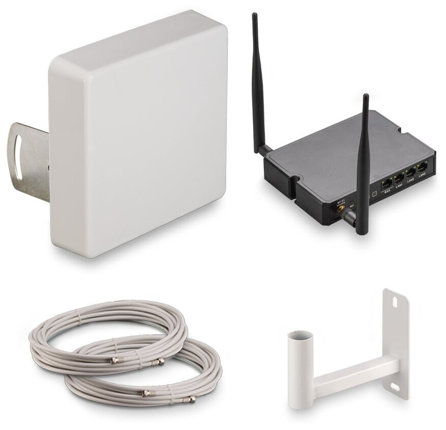 Комплект 3G/4G интернета, MIMO LTE cat4, 15 дБ, (1700-2700 МГц), KROKS KSS15-3G/4G-MR