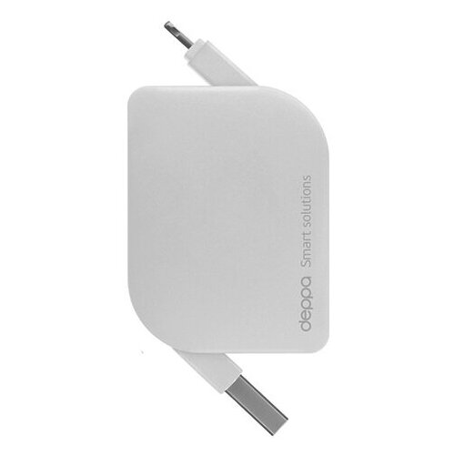 Кабель Deppa USB-8-pin с автосмоткой, 0,8 м белый горящие скидки deppa cc 01 usb c black