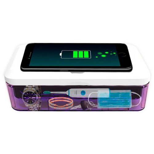 Стерилизатор для смартфона с функцией беспроводной зарядки / Ультрафиолетовый дезинфектор / УФ санитайзер