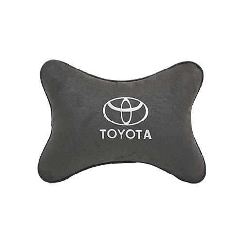 Автомобильная подушка на подголовник алькантара D.Grey (белый) с логотипом автомобиля Toyota