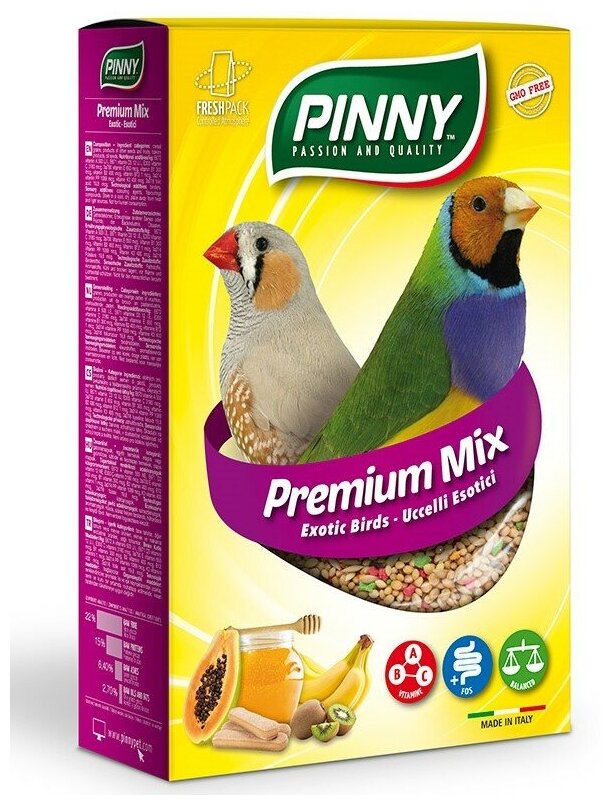 PINNY Premium Menu полнорационный корм для экзотических птиц Фрукты, бисквиты и витамины, 800 г.