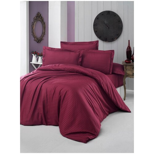 фото Комплект 2-х спального постельное белья ткань страйп-сатин,100% хлопок,цвет бордовый №17 napolyon