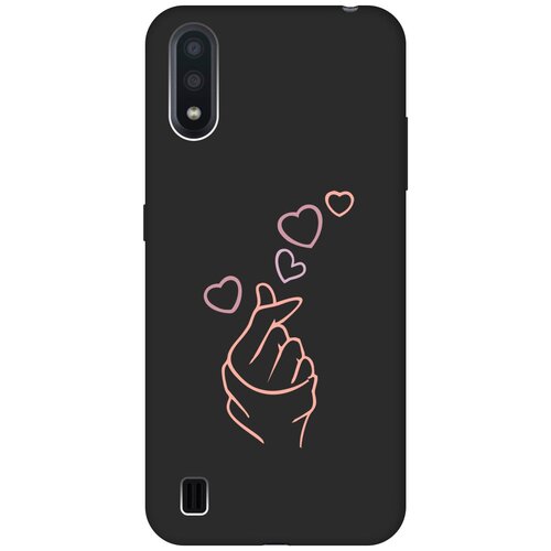 Матовый Soft Touch силиконовый чехол на Samsung Galaxy A01, Самсунг А01 с 3D принтом K-Heart черный матовый soft touch силиконовый чехол на samsung galaxy a01 самсунг а01 с 3d принтом avo love черный матовый