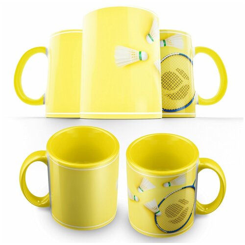 фото Кружка желтая бадминтон спорт(олимпийские игры, ракетка, воланчик) -1 creative mug