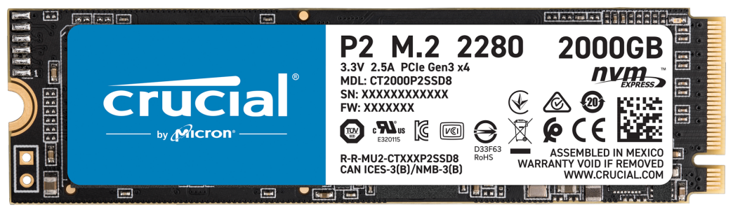 Внутренний SSD диск CRUCIAL P2 2TB, M.2 (CT2000P2SSD8)