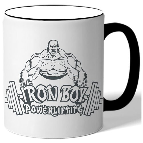 фото Кружка с цветной ручкой в подарок спортсмену iron boy poverlifting - гиря, бодибилдер drabs