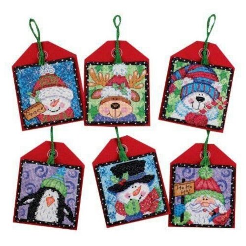 joy tag ornaments 70 08849 dimensions набор для вышивания 11 x 11 см счетный крест Набор для вышивания: Набор елочных игрушек, Новогодние друзья Dimensions DMS-70-08842