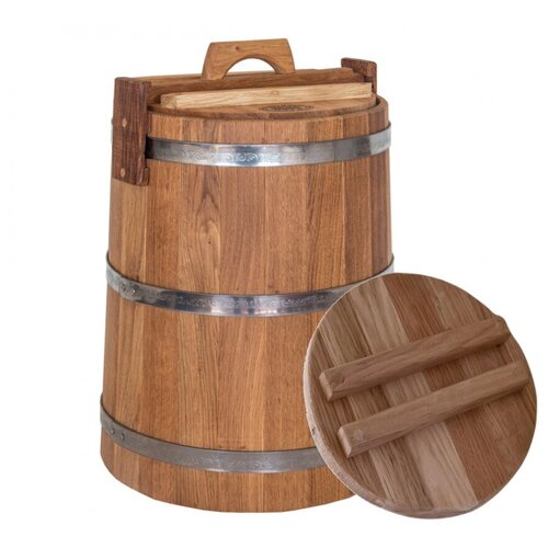 Кадка дубовая 30 литров с гнетом нержавеющий обруч