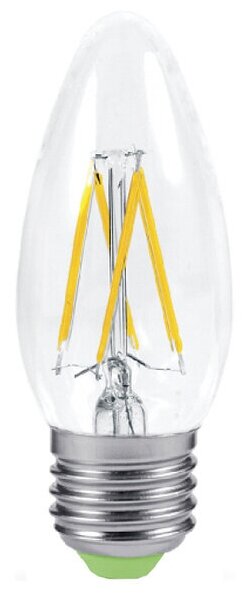 1 штука. Светодиодная лампа Ecola свеча E27 6W 2700K 2K прозр. 96x37 филамент (нитевидная), 360 градусов N7QW60ELC