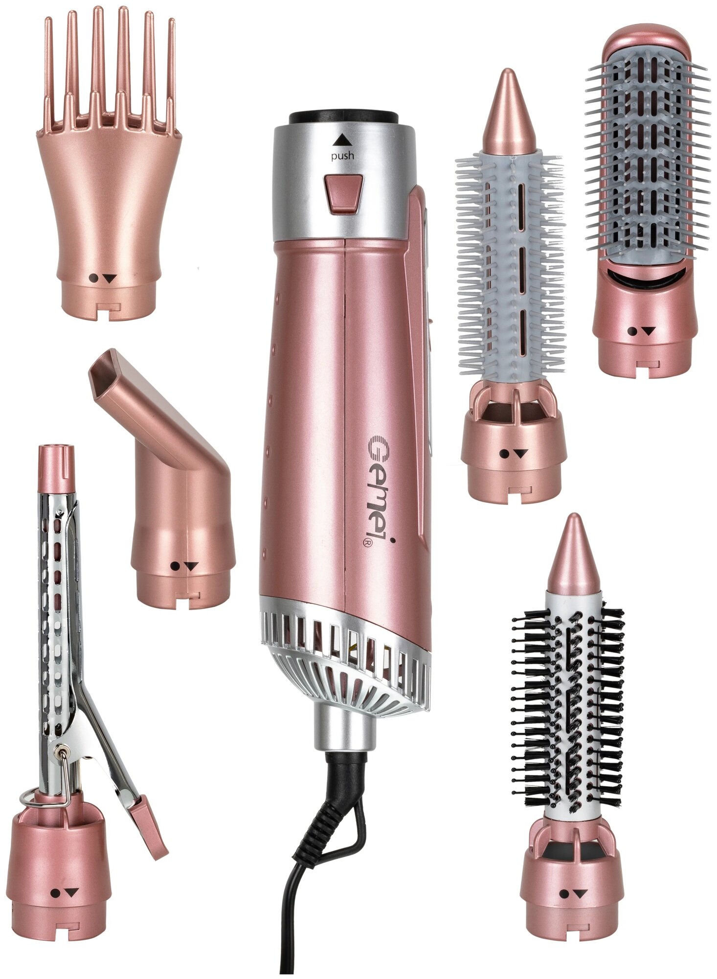 Фен Мультистайлер 7 в 1! GEMEI-4831 PROFESSIONAL HOT AIR STYLER(розовый) отличного качества!