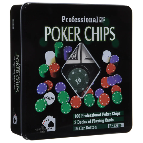 Набор для покера Professional Fine Gift Poker Chips, 100 фишек с номиналом и карты