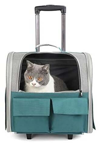 Рюкзак-тележка для путешествий с животными ZooWell Travel серая с зеленым Comfort - фотография № 1