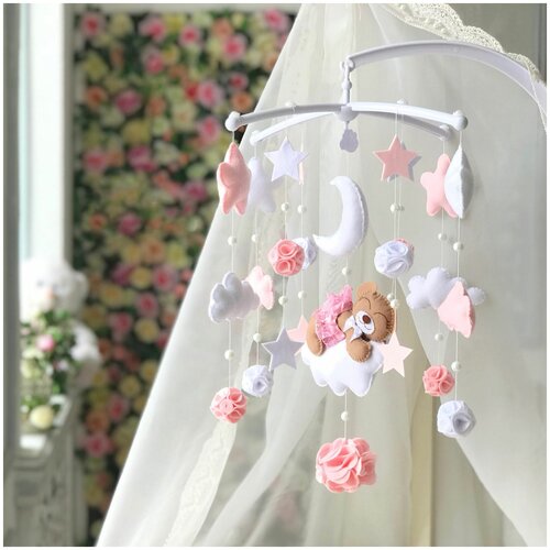 Мобиль на кроватку Felt Dreams Сонный мишка розовый