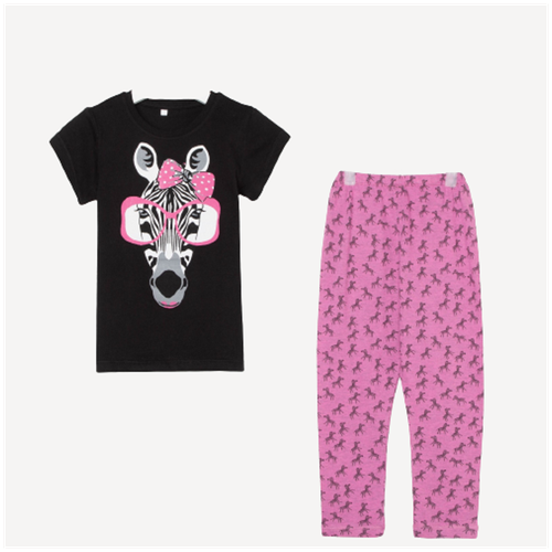RADI Пижама для девочки, цвет чёрный/розовый, рост 98 см