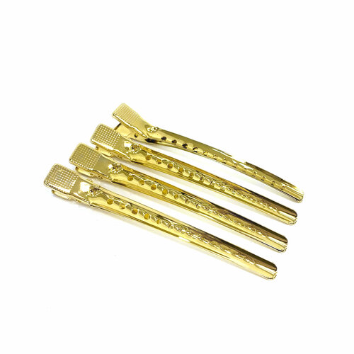 Зажим металлический Gera Professional, цвет золотистый, 10,5 см, 4шт/уп gera professional зажим металлический цвет золотистый 4 штуки в упаковке