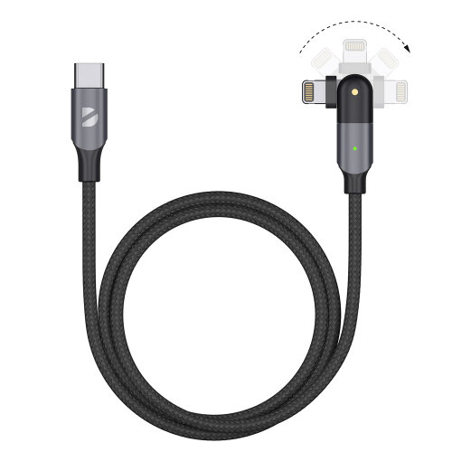 Кабель Deppa USB-C - Lightning, поворотный, 180 градусов, PD, USB 2.0, 3A, 1.2м, алюминий, нейлон, черный